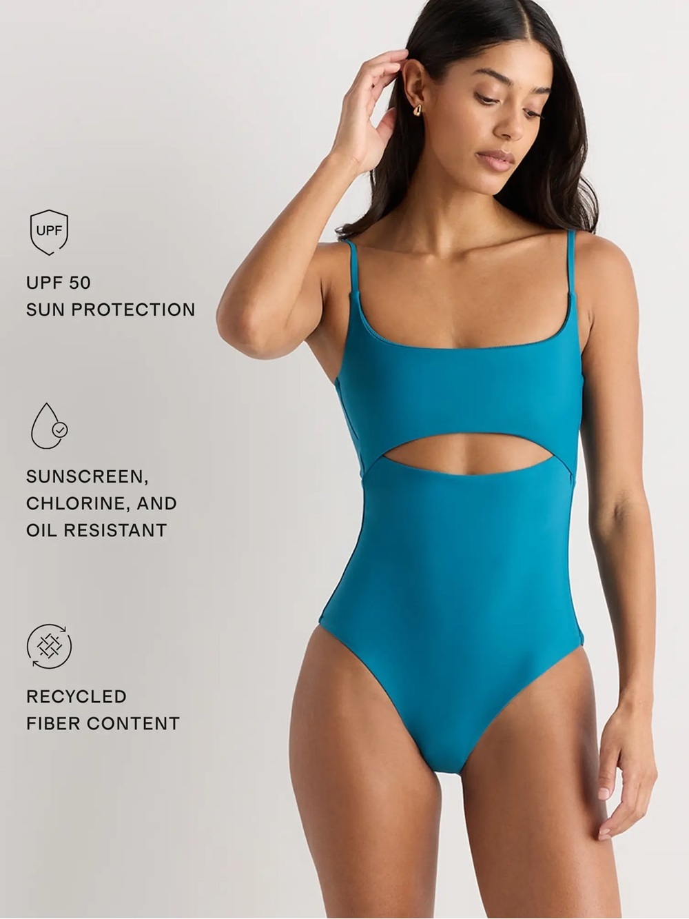 🆕 Quince Italian Cut Out One-Piece Swimsuit Size Large Teal Adjustable Straps